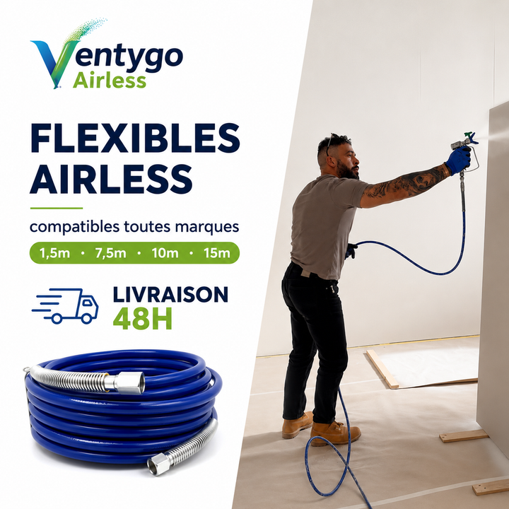 Flexible Airless Haute Pression 1/4" — Raccords Inox — 10 m & 15 m
