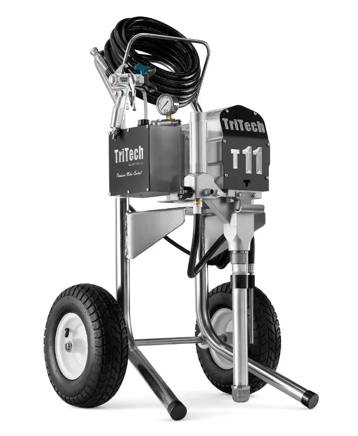 Pompe airless TriTech T11 sur chariot — 226 bar, 2 pistolets, collecteur inox+alu — Swiss Airless Suisse